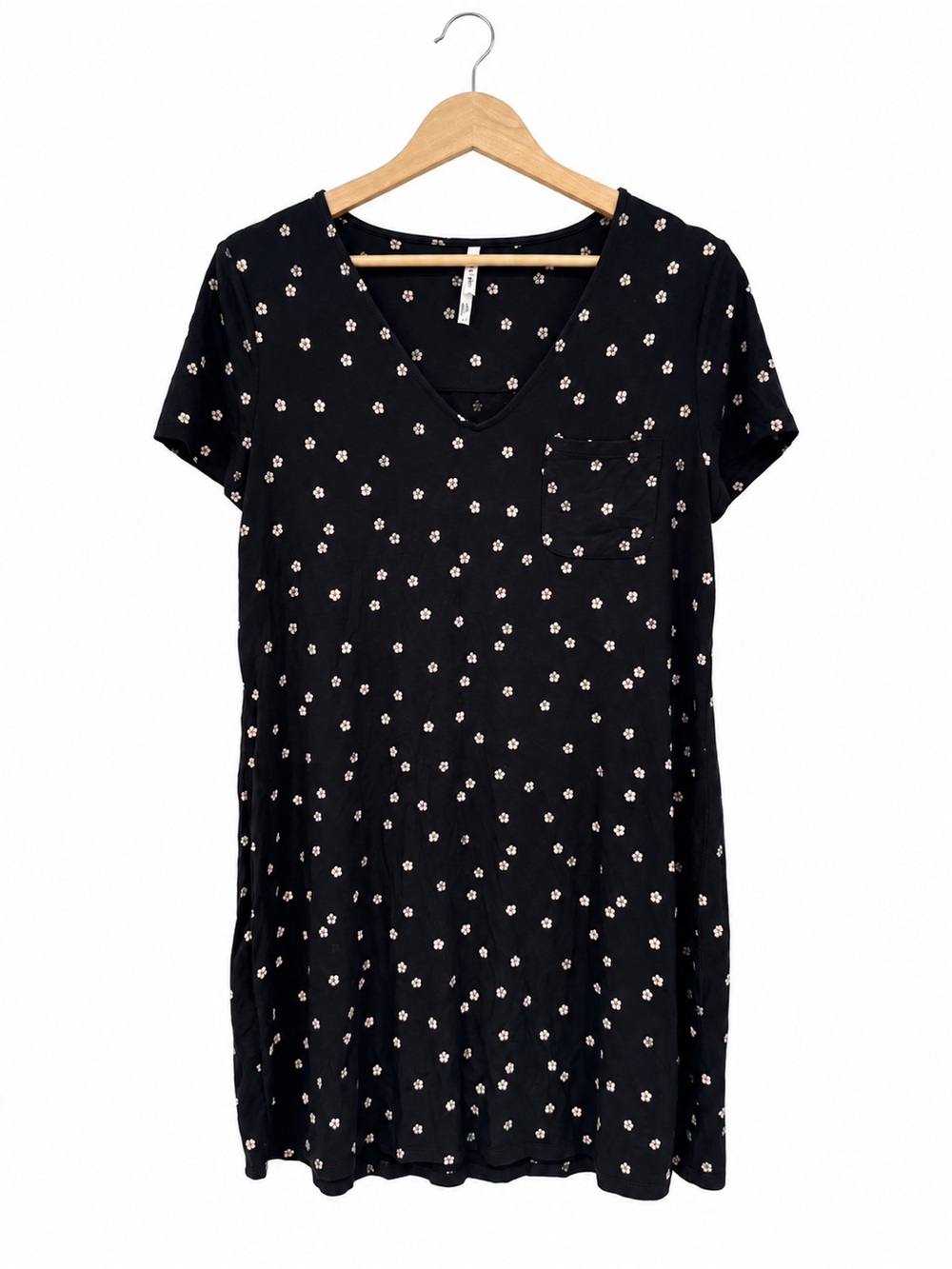 Sonoma Cool Nights Black Floral V Neck T Shirt Dress Size Medium Sleep Dress
